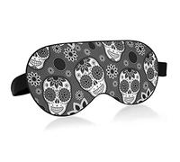 Black White Sugar Skulls Day Of The Dead Máscaras de ojos sin costuras Bloques de cubierta Máscara de sueño ligera Cubierta de sombra Cubierta de sombra de ojos relajante con correa ajustable para la