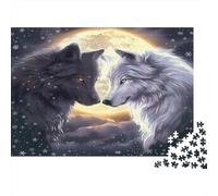 Black White Wolves 100% Recycled Cardboard Black and White Wolves 1000 Piece Jigsaws Adults and Children Challenging Brainteasing 38x26cm/1000pcs