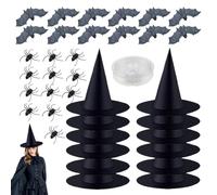 Black Witch Hat Home Decor Set, 12X Haunted House Hats with Spider and Bat Tree Ornaments, Party Decoration Supplies Crafted from ABS PVC Non-Woven Fabric for Spooky Seasonal Display