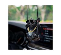 (black With sunglasses)Swinging Dog Car Hanging Ornament, French Bulldog Car Mirror Hanging Accessories Cute Swinging Dog Rear View Mirror Accessories