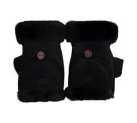 (Black)Women Winter Suede Gloves Thickened Convertible Fingerless Mittens Fleece-lined Warm Gloves with Fluffy Cuffs for Outdoor Cycling Hiking