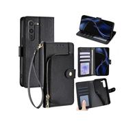 (Black) Zipper Bag Leather Phone Case For Fujitsu Arrows Alpha F-51F