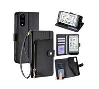 (Black) Zipper Bag Leather Phone Case For Kyocera Basio Active3