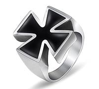 BlackAmazement 316L Anillo de Acero Inoxidable Cruz Celta de Hierro Cruz de Hierro en Plata y Negro Esmaltado Metal Pesado Biker para Hombre, Acero inoxidable