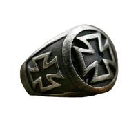 BlackAmazement Anillo de acero inoxidable 316L Celtic Triple Iron Cross Cruz de Hierro Negro Acabado Hierro Heavy Metal Biker Hombre, Acero inoxidable