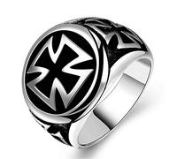 BlackAmazement Anillo de acero inoxidable 316L Celtic Triple Iron Cross Cruz de Hierro Plata Negro Heavy Metal Biker Hombre, Acero inoxidable,