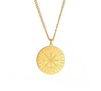 BlackAmazement Colgante de acero inoxidable 316L Vegvisir Aegishjalmur Aegishjalmr Aegishjalmr con símbolo vikingo, casco de reverencia, casco de terror, runas circular, brillante, plata, oro, mujer y