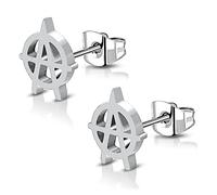 BlackAmazement Juego de 2 pendientes de acero inoxidable 316L, diseño de anarco, símbolo de círculo, anarquía es orden, plata, punk, hombre y mujer, Acero inoxidable