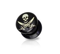 BlackAmazement Plug Flesh Tunnel Inlay Piercing acrílico plástico Crossbones Pirata Calavera Calavera Sable 06 mm - 10 mm Negro Biker Hombre, Acrílico
