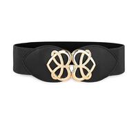 BlackButterfly Amplio Cinchar Elástico adaptable Banda de cintura Retro Corazón dorado Hebilla Cintura Cinturón (Negro, L)
