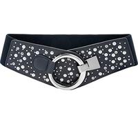 BlackButterfly Ancho Elástico Metal Con tachuelas Gancho cruzada Cinturón (Azul oscuro, S)