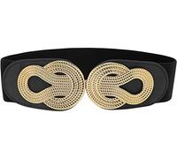 BlackButterfly Ancho Elástico Vintage Sujetar Metal Hebilla cruzada Cinturón (Negro, L)