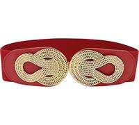 BlackButterfly Ancho Elástico Vintage Sujetar Metal Hebilla cruzada Cinturón (Rojo, XXL)