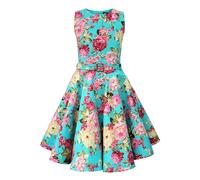 BlackButterfly Niñas 'Audrey' Vestido Vintage Años 50 Divinity (Floral Rosa y Turquesa, 7-8 años)