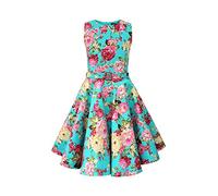 BlackButterfly Niñas 'Audrey' Vestido Vintage Años 50 Divinity (Floral Rosa y Turquesa, 9-10 años)