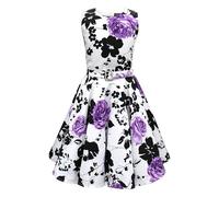 BlackButterfly Niñas 'Audrey' Vestido Vintage Años 50 Serenity (Blanco y Morado, 9-10 años)