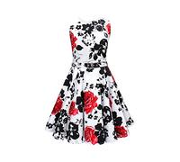 BlackButterfly Niñas 'Audrey' Vestido Vintage Años 50 Serenity (Blanco y Rojo, 13-14 años)
