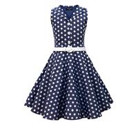 BlackButterfly Niñas 'Holly' Vestido de Lunares Vintage Años 50 (Azul Oscuro, 9-10 años)