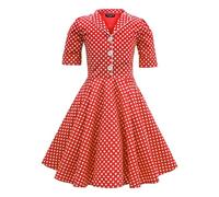 BlackButterfly Niñas 'Sabrina' Vestido de Lunares Vintage Años 50 (Rojo, 9-10 años)