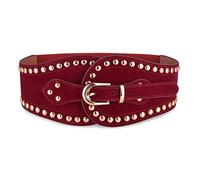 BlackButterfly Terciopelo Tachuelas piratas Decorado Vintage Hebilla Elástico Cinturón elástico Ajustable Cintura Cinturón (Rojo vino, XXL)