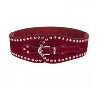 BlackButterfly Terciopelo Tachuelas piratas Decorado Vintage Hebilla Elástico Cinturón elástico Ajustable Cintura Cinturón (Rojo vino, L)