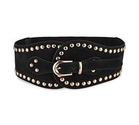 BlackButterfly Terciopelo Tachuelas piratas Decorado Vintage Hebilla Elástico Cinturón elástico Ajustable Cintura Cinturón (Negro, S)
