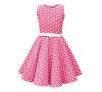 BlackButterfly Vestido Niña Audrey Topos, Lunares Rosa, 7-8 Años | Falda Circular, Estampado de Lunares y Flores, Sin Mangas, Escote Redondo, Cinturón Extraíble, Forro Interior, 3-14 Años