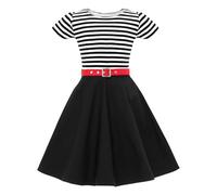 BlackButterfly Vestido Niña Maria Rayas Cinturón, Negro, 3-4 Años