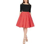 BlackButterfly Vintage De Lunares Estilo De Los 50 Falda Acampanada (Rojo, XL)