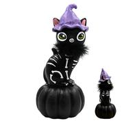 blackcatPumpkin Statue | Cute blackcatResin Spooky Statue |Made of resin, this Halloween pumpkin ornament features a cute blackcatstatuedoor Outdoor Shelf Desktop Corner Cabinet Library Bathroom