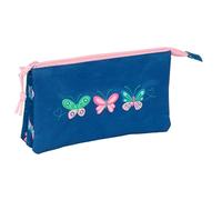 BLACKFIT8 Mariposas - Portatodo Triple, Estuche Infantil, Estuche Niño, Ideal para Niños en Edad Escolar, Cómodo y Versátil, Calidad y Resistencia, 22x3x12 cm