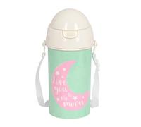 BLACKFIT8 MOON - Botella de Apertura Automática, con Pajita, Botella de Agua, Sin BPA, con Bandolera, Cómoda y Ligera, 500 ml, 7.3x19.5 cm, Color Verde