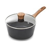 Blackmoor Cacerola de 20 cm con tapa de vidrio templado/mango de baquelita efecto madera/sartén antiadherente con revestimiento de cerámica, sin PFAS, apta para todos los tipos de fuegos/Sherwood