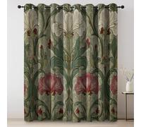 Blackout Cortinas de Dormitorio Vistoso, Estampado William Morris Retro Patrón, Cortinas de Ventana con Aislamiento Térmico Tratamientos de Ventana 2 Paneles, 140An×245Al cm