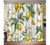Blackout Cortinas Limonero con Ojales, Suaves Térmicas Opacas, Flores Ramas, Anillas, Insonorizadas, para Dormitorio, Sala de Estar, 117x137cm, 2 Paneles
