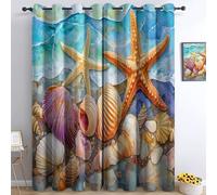 Blackout Cortinas Océano Tema Animales Estrellas de Mar Cortinas Oscurecientes con Ojales, Azul Cortina Suave Poliéster Cortinas para Salón Dormitorio Niños Niños Niñas Juego de 2 unidades 260 x 140