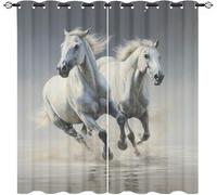 Blackout Cortinas Salon Opacas 2 Piezas 140An x 175Al cm, AnimalesCaballosPrimer Plano Cortinas Dormitorio con Ojales Anti Luz Cortina Blanco GrisáCeo Termica Aislantes para Dormitorio Ventanas