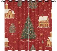 Blackout Cortinas Salon Opacas 2 Piezas 140An x 175Al cm, LáMinas con TemáTica NavideñA Cortinas Dormitorio con Ojales Anti Luz Cortina Rojo Termica Aislantes para Dormitorio Ventanas