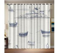 Blackout Curtains Negro Opacas Cortinas Dormitorio Barcos De Pesca Playa con Ojales Estilo Costa Paisaje Suaves Termicas Aislantes Frio y Calor Cortinas 140x160cm 2 Paneles