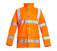 Blackrock Naranja Hi Vis Chubasquero, Ropa de trabajo impermeable y ligera para hombre y mujer, reflectante de alta visibilidad, capucha oculta, bolsillos cargo, certificado EN