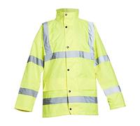 Blackrock Yellow Hi Vis Chubasquero, Ropa de trabajo impermeable y ligera para hombre y mujer, reflectante de alta visibilidad, capucha oculta, bolsillos cargo, certificado EN