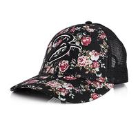 Blackskies® Negro Beauty Trucker Cap | Hombres Mujeres Visor Premium Snapback Trucker Cap Floral Flowers Rose Cap Negro