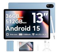 Blackview 13 Pulgadas Mega8 Tablet,Android 15 Tableta 90HZ Display,Dual 4G LTE & 5G WiFi,11000mAh,36GB RAM+512GB ROM/2TB TF Octa Core Dual AI Cámara Widevine L1/GPS/WPS/PC Mode con Lápiz óptico
