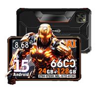 Blackview Active5 Tablet Resistente 8.68 Pulgadas, 24GB+128GB+2TB Movil Irrompible, Android 15 Tablet Antigolpes IP68/IP69K, Altavoces 2W*2, 6600mAh, 16MP+13MP, Dual 4G/GPS/5G WiFi/OTG/NFC, Naranja