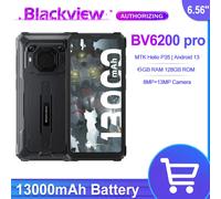 Blackview BV6200 Pro teléfono resistente Android 13 6,56 ''Helio P35, 4GB + 128GB Smartphone 13000mAh con teléfono móvil NFC de carga rápida de 18W Black