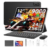 Blackview Mega 2 12 Pulgadas Tablet con Teclado y Ratón, 24GB+256GB/2TB Juegos Tablet Android 15, 2.4K FHD+, 4G LTE,5G WiFi, 9000mAh Juegos Tabletas, Modo PC/OTG/3.5mm, Funda+lápiz Inteligente, Negro