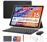 Blackview Mega2 Android 15 Tablet de 12 pulgadas, 36 GB de RAM + 256 GB ROM, 2K FHD Gaming Tablet con teclado Ratón Lápiz Auriculares, 4G LTE + 5G WiFi, 9000 mAh, WideVine L1, Cámara Dual, Face ID