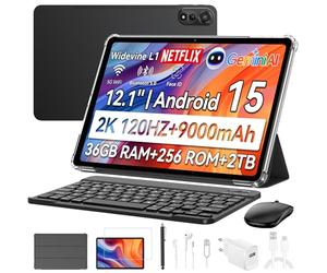 Blackview Mega2 Android 15 Tablet de 12 Pulgadas, 36 GB de RAM + 256 GB ROM, 2K FHD Gaming Tablet con Teclado Ratón Lápiz Auriculares, 4G LTE + 5G WiFi, 9000 mAh, WideVine L1, Cámara Dual, Face ID