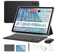 Blackview Mega2 - Tablet de 12 pulgadas con teclado, 2K FHD+ pantalla grande, 24 GB de RAM + 256 GB de ROM, tableta para juegos Android 15, Dual 4G LTE + 5G WiFi, 9000 mAh/WideVine L1/Dual Camera/Face