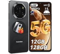 Blackview Shark 6 IA Telefonos Movile 5G, 6.88" 120HZ Android 15 Smartphone, 12GB+128GB / 2TB TF, 16MP + 8MP Smartphone 5G Dual SIM, Face ID/Fingerprint/OTG/GPS/Funda de Móvil/Pago NFC